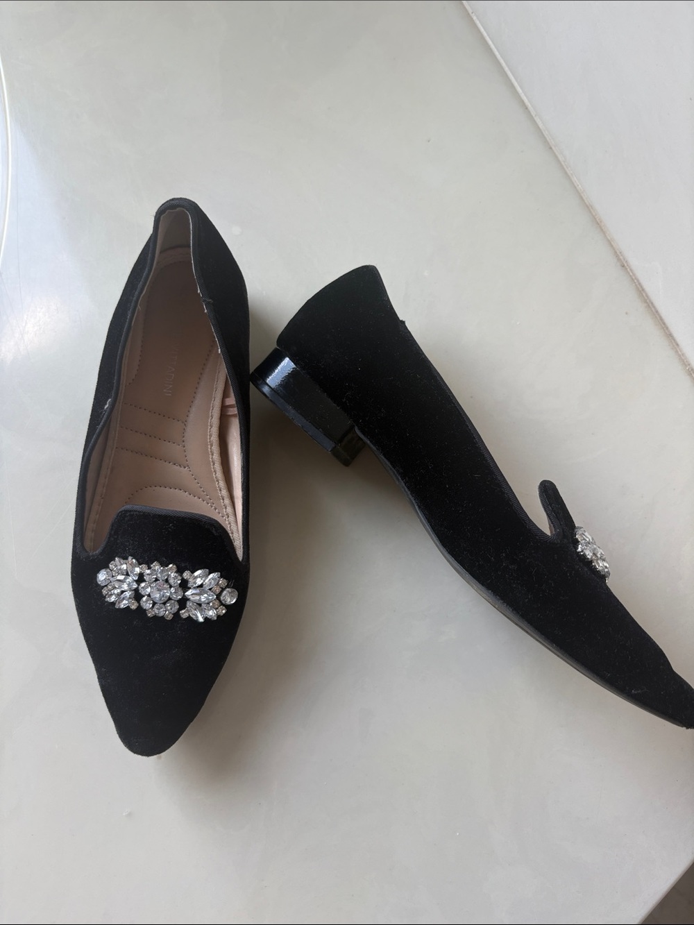 Adrienne Vittadini Black Velvet Embellished Womens Loafers Size 8